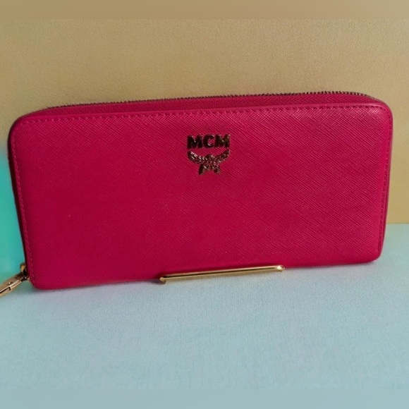 MCM Pink Leather Wallet w/ Gold Emblem - Picture 1 of 10